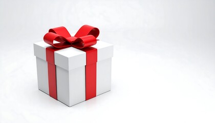 Fototapeta premium White gift box with red ribbon.