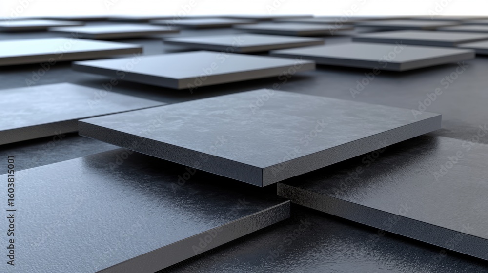 Poster a 3d rendering of a grid of gray squares with a subtle texture.