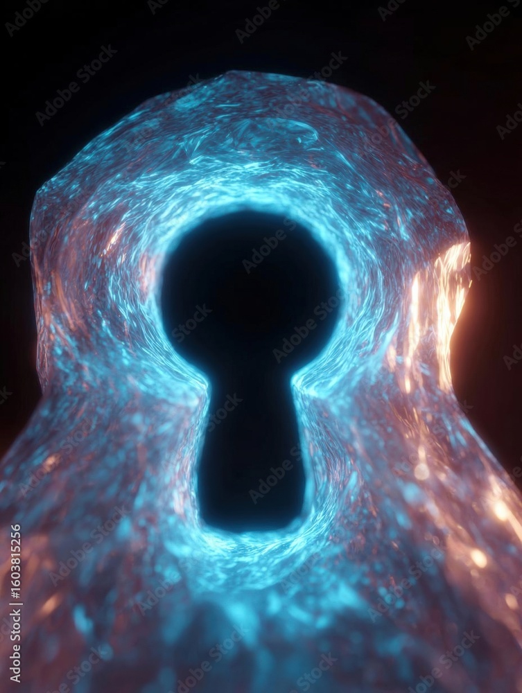 Poster close-up of a keyhole in the shape of a skull. the keyhole is in the center of the image and is surr