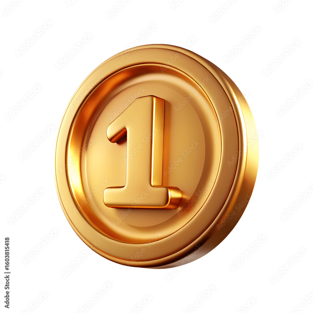 Poster golden coin with number one symbol isolated on transparent background