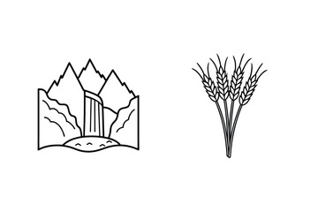 Mountain waterfall and wheat stalks nature landscape