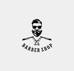  Stylish Barbershop Logo with Man and Razors

