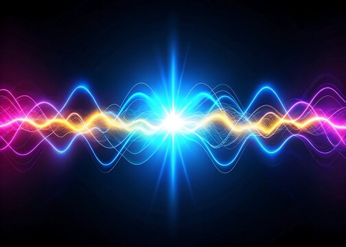 Vibrant neon energy waves pulsating with electric power