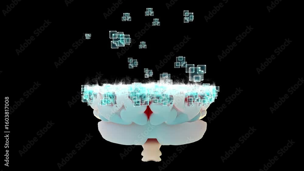 Aufkleber brain simulate being built. animation revolves around itself, can be used in technology background, 