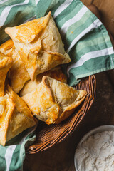 Homemade khachapuri are in the basket