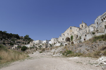View of the old buildings of Ginosa, an ancient stone town in Puglia, Italy.