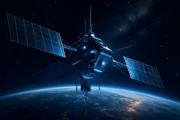 Advanced satellite orbits Earth transmitting vital data, symbolizing global connectivity and technological progress in space exploration.