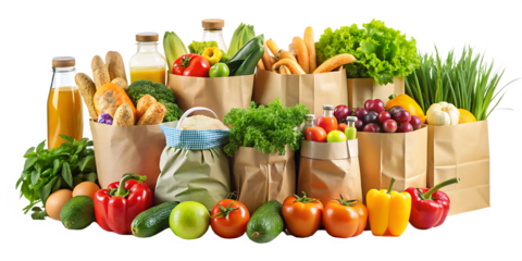  groceries in various bags isolated on white background PNG, AI GENERATED