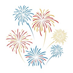 Colorful fireworks display on white background