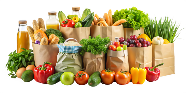  groceries in various bags isolated on white background PNG, AI GENERATED