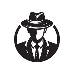 vector logo of a person wearing a hat in black and white
