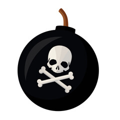 Cannonball. Pirate bomb. Black cannonball with skull and fuse. Vector illustration for design and web in cartoon style.
