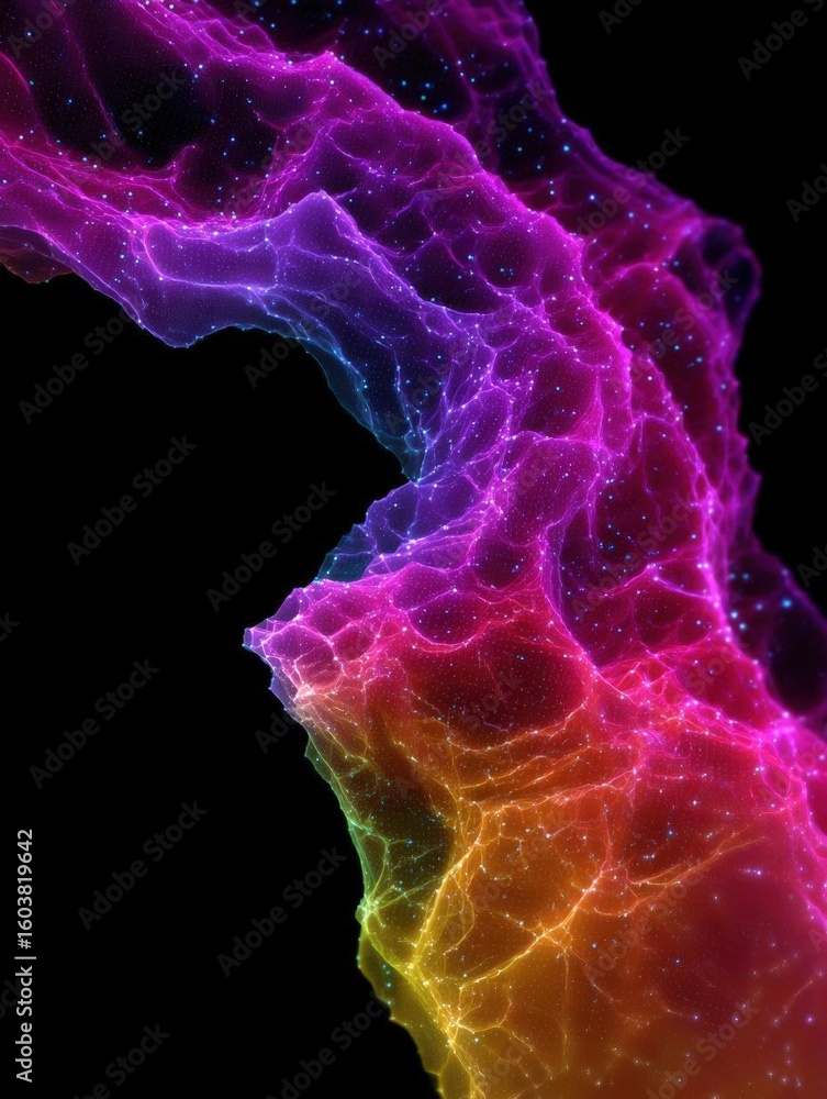 Poster abstract digital art piece that appears to be made up of different colors and shapes.