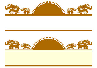 アジア風のタイトルフレームセット。象のイラスト装飾。茶色