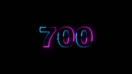 700 number neon bright colorful 4k illustration. black background 4k illustration. 