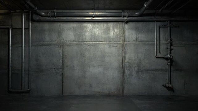 Industrial interior with metal pipes and textured concrete wall for urban exploration or construction background imagery 4k video footage