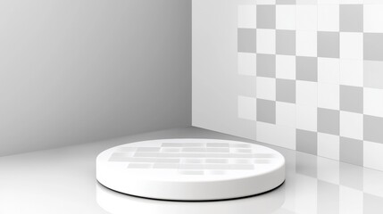A white circular object with a grid pattern sits on a reflective surface.