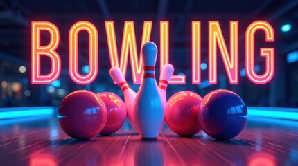 Exciting bowling action indoor bowling alley sports event neon lights fun atmosphere competitive spirit