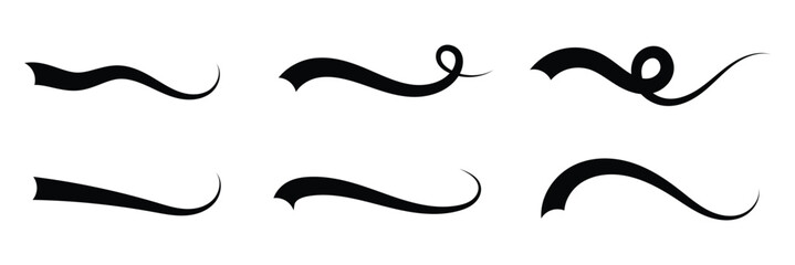 Typographic swash and swooshes tails. Retro swishes and swashes for athletic typography, logos, baseball font. Underlined text tails. Vector Illustration .EPS 10 .