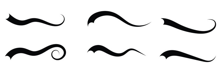 Typographic swash and swooshes tails. Retro swishes and swashes for athletic typography, logos, baseball font. Underlined text tails. Vector Illustration .EPS 10 .