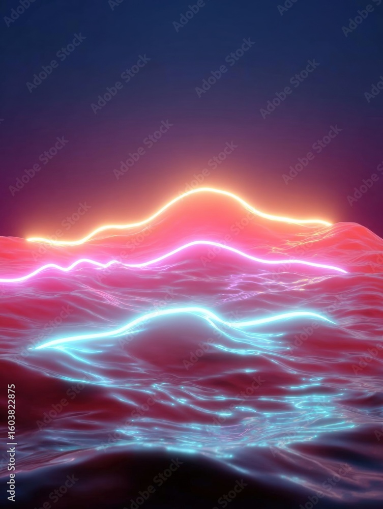 Poster abstract digital art piece that appears to be a 3d rendering of a wave-like pattern. the wave is mad