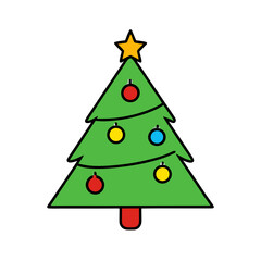 Simple cartoon christmas tree with ornaments and star