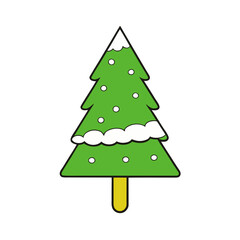 Simple cartoon christmas tree with snow and ornaments