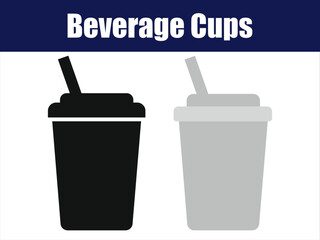 Two Beverage Cups with Straws in Flat Design. Flat graphic of black and gray cups with straws, showcasing minimal drink icon design.