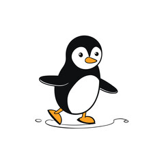 Cute cartoon penguin ice skating with a happy expression