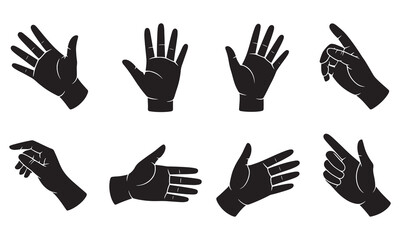 Obraz premium Eight Black Silhouette Hands Showing Different Gestures and Poses white