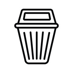Black outline drawing of a trash can with a lid and vertical lines