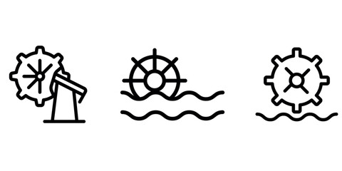 manual-water-wheel outline or line icon design bundle.