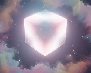 Bright glowing stars illuminate a blue abstract galaxy, a vibrant design of light and love in the night sky