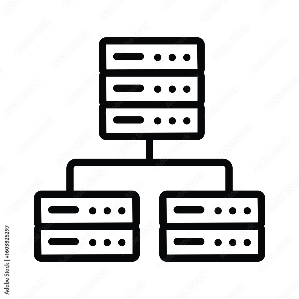 Poster outlined diagram showing a network server with one node linked to two others