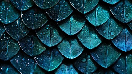 Obraz premium A close-up view of a textured surface with overlapping scales in shades of blue and green.