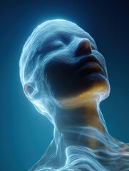 Digital illustration of a human head and neck. the head is facing towards the right side of the image, with its eyes closed and its mouth slightly open.