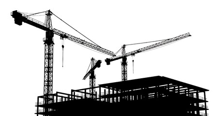 High-rise building under construction with multiple cranes, conveying ambitious urban planning.