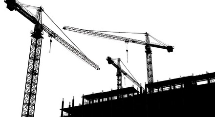 Heavy machinery and skeletal structures dominate the horizon, representing progress and infrastructure.