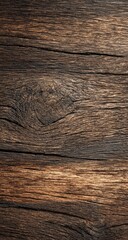 An ultra-realistic photograph of a wooden surface, showcasing its natural grain and texture. The wood should have dark brown tones with subtle lighting to highlight the details.