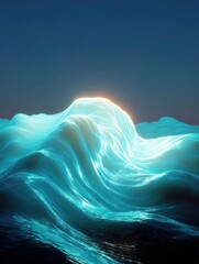 Abstract digital art piece that appears to be a wave or ocean scene. the wave is made up of multiple layers of blue and white lines that create a wave-like pattern.