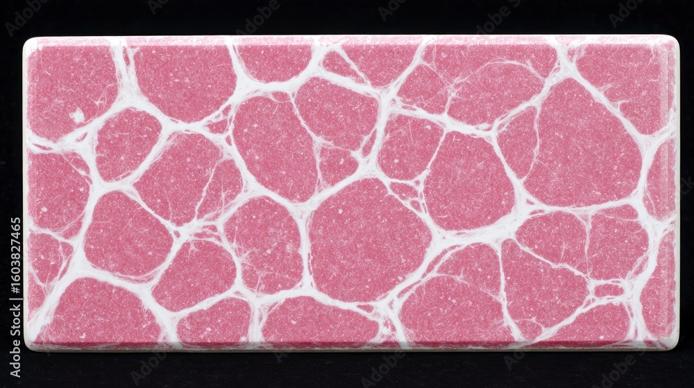 Poster close up view of a textured pink surface with an intricate white web like pattern