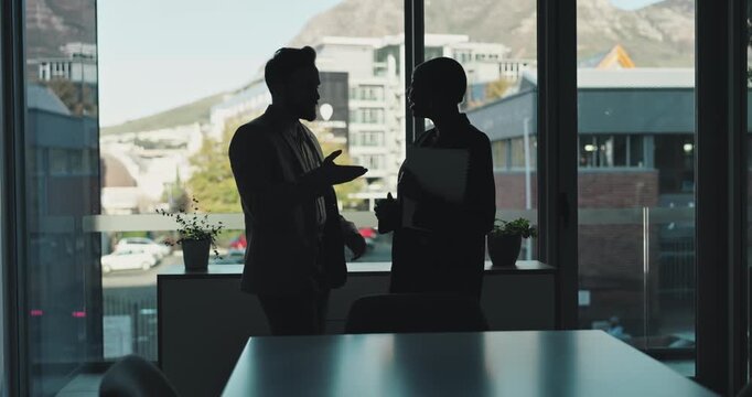 Smile, business people and high five in office for success, excellence or teamwork. Hands together, shadow and workers with cooperation for target, achievement and victory celebration with paperwork