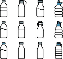 Vector illustration of a collection of various plastic and glass bottles used for drinks and alcohol