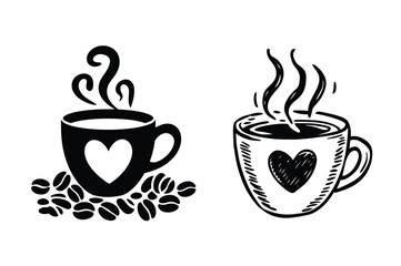 Coffee Cup Heart Silhouette Set