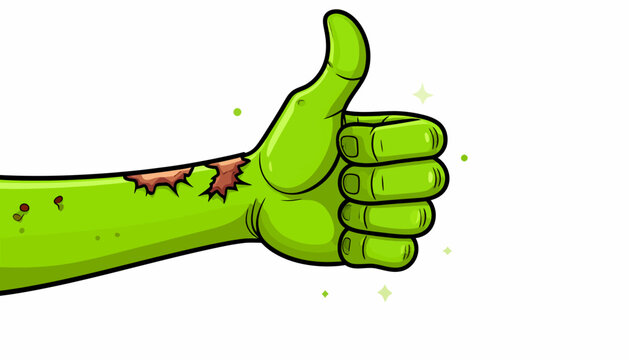 Cartoon zombie hands set. A collection of green undead monster limbs with blood and exposed bones in various gestures for Halloween.