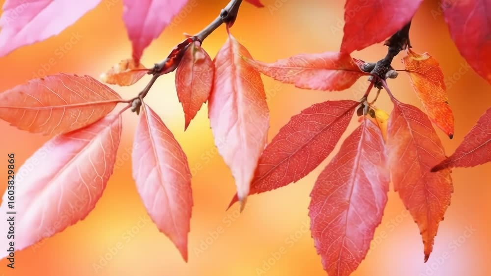 Poster Autumn Leaves Transition Video with Gentle Camera Movement and Bokeh Background, Creating a Serene