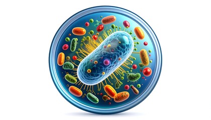 Microscopic world: Colorful bacteria and microorganism colony in petri dish