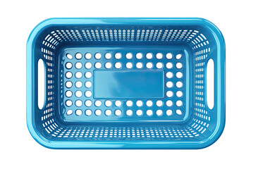 Empty, light-blue plastic laundry basket