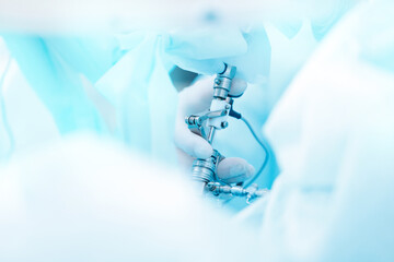Laparoscopic surgery on prostate adenoma with surgical instruments