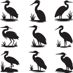 heron bird vector silhouette.